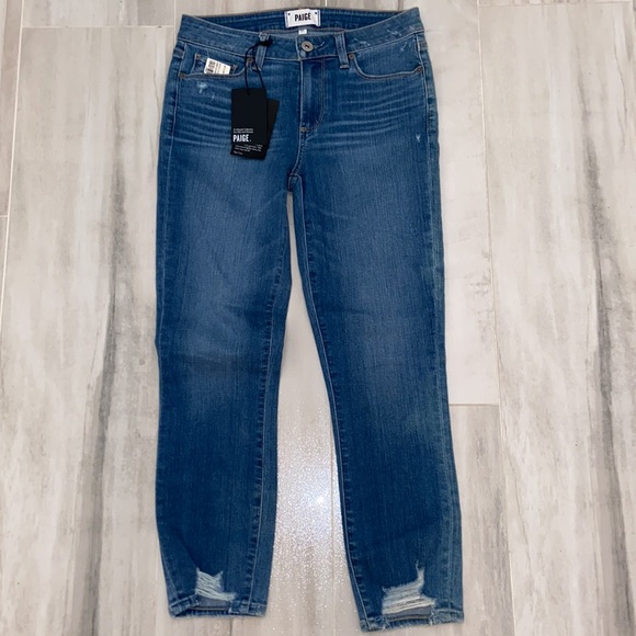 Paige Skyline Skinny Crop, Distressed, Mid-Rise, 27x25, NWT, $219 MSRP - Picture 12 of 14